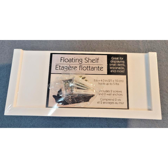 White Floating Shelf Kit Built-In Hangers & Hardware 8.6x4 Small PVC Plastic - Picture 1 of 3